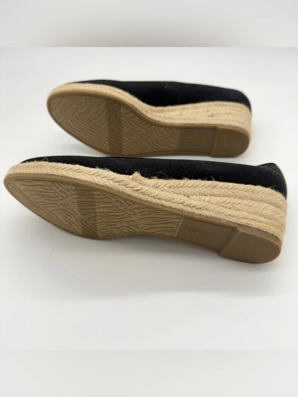 Life Stride Black Canvas Espadrille Wedge Flats with Floral Lining